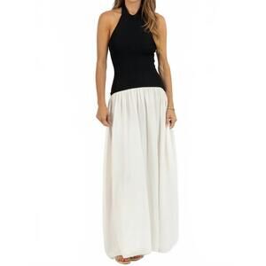 NEW LUXXEL indie sleeveless maxi dress in black/white